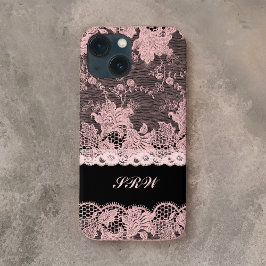 Funda Para iPhone 13 Mini Elegante falso rosa encaje y negro
