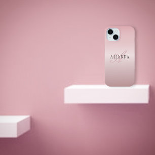 Funda Para iPhone 15 Elegante Faux Rosa Oro Nombre y Monograma