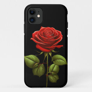 FUNDA PARA iPhone 11 ELEGANTE FLOR DE ROSA ROJA DE MODA
