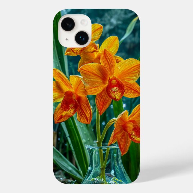 Funda De Case-Mate Para iPhone Elegante flor orquídea de lujo amarilla (Reverso )