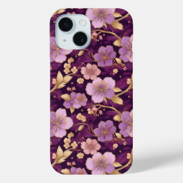 Funda Para iPhone 15 Elegante Floral asiática púrpura