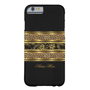 Funda Barely There Para iPhone 6 Elegante Floral de Leopardo Negro Oro Clásico