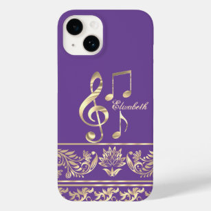 Funda Para iPhone 14 De Case-Mate Elegante Floral dorada,Clave violín,Nota púrpura
