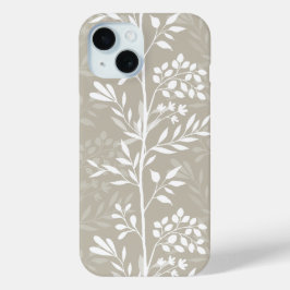Funda Para iPhone 15 Elegante Floral Neutro Beige Minimalista Chic