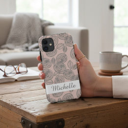 Funda Para iPhone 11 Elegante Floral Rosa Monogramada
