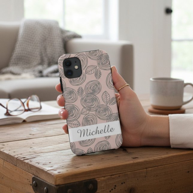 Funda De Case-Mate Para iPhone Elegante Floral Rosa Monogramada (Subido por el creador)