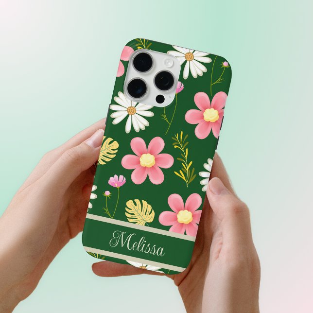 Funda De Case-Mate Para iPhone Elegante floral verde rosa verde (Subido por el creador)
