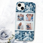 Funda Para iPhone 14 Plus De Case-Mate Elegante Floral Vintage azul de 4 fotografías<br><div class="desc">Este elegante diseño presenta una plantilla cuadrada de cuatro fotos con bordes blancos sobre un patrón de fondo monocromo de color azul vintage de hojas y flores intrincadas.</div>