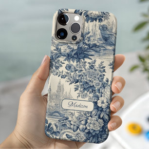 Funda Para iPhone 14 De Case-Mate Elegante floral vintage monocromo azul toile de jo