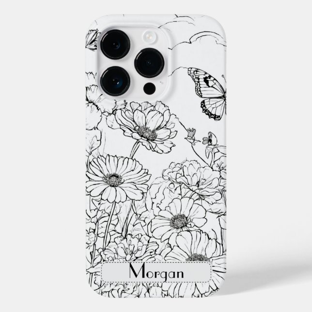 Funda De Case-Mate Para iPhone Elegante Flores salvajes modernas blancas y negras (Reverso )