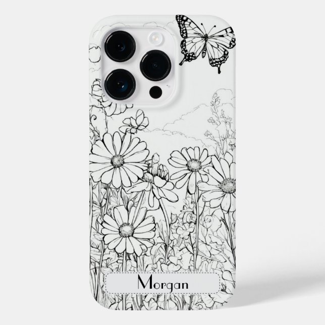 Funda De Case-Mate Para iPhone Elegante Flores salvajes modernas blancas y negras (Reverso )
