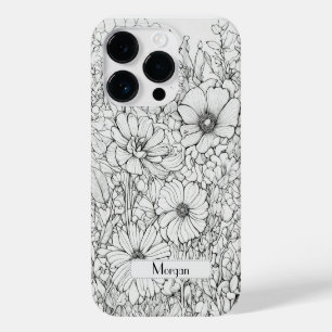 Funda Para iPhone 14 Pro De Case-Mate Elegante Flores salvajes modernas blancas y negras