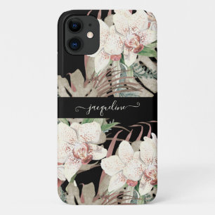 Funda Para iPhone 11 Elegante Foliage de Palm Tropical Floral Orquídea