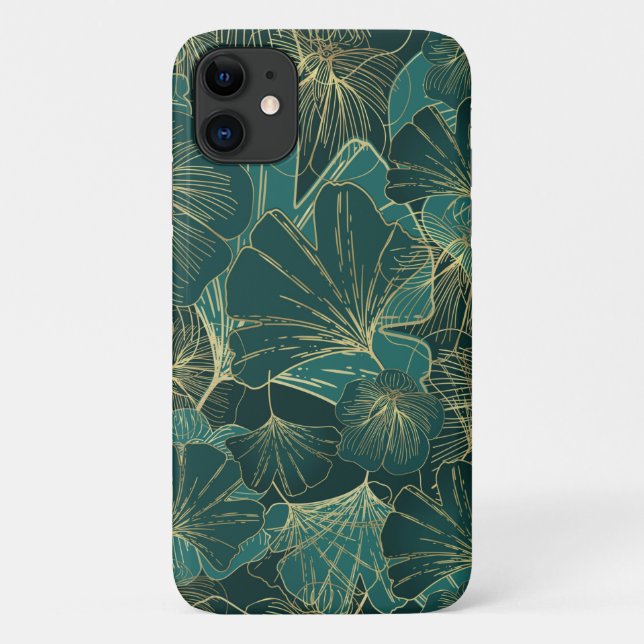 Funda De Case-Mate Para iPhone Elegante Foliage de Teal Gold Floral Elegante (Reverso)