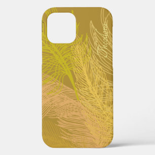 Funda Para iPhone 12 Elegante fondo de hojas de oro de oliva