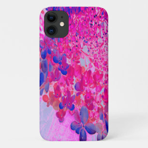Funda Para iPhone 11 Elegante Fuchsia e Hidrangea Luminosa Azul Oscuro