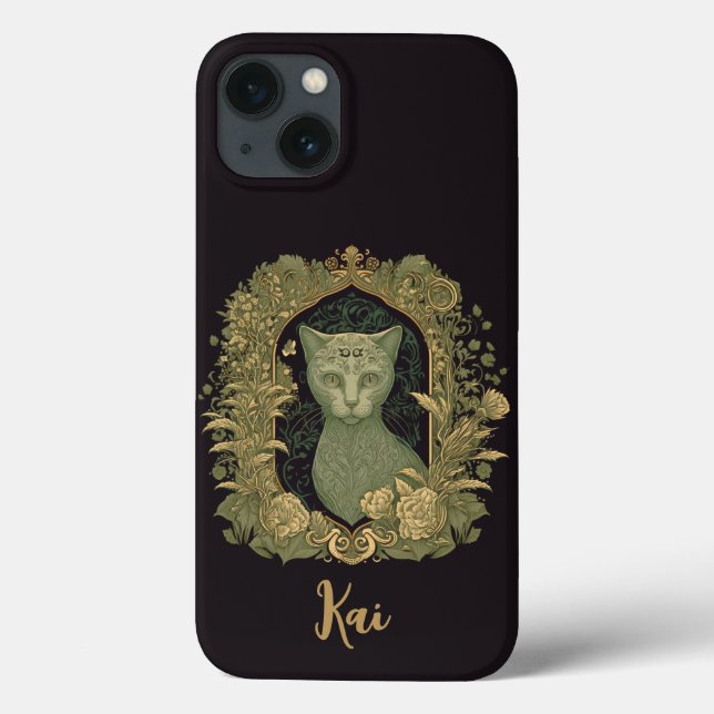 Funda De Case-Mate Para iPhone Elegante gato forestal con nombre personalizado (Reverso)