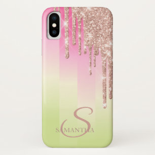 Funda Para iPhone X Elegante Glitter con Goteo de Oro Rosa Ombre Rayad