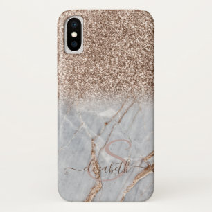Funda Para iPhone X Elegante Glitter Ombre Rosa Dorado Mármol Monogram