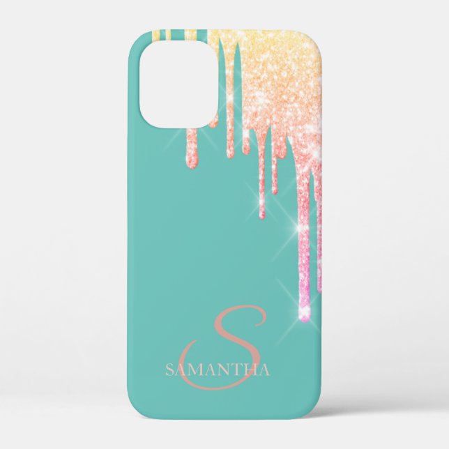 Funda De Case-Mate Para iPhone Elegante goteo de brillo Ombre Verde Menta (Reverso )