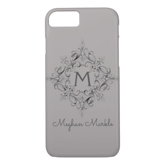 Funda De Case-Mate Para iPhone Elegante gris clásico monogramado (Reverso)