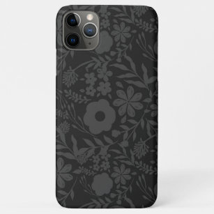 Funda Para iPhone 11 Pro Max Elegante Gris Floral Doodles Negro Patrón