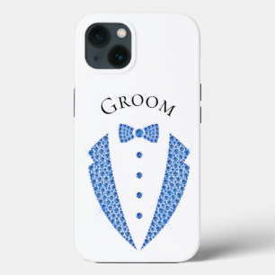 Funda Para iPhone 13 Elegante Groom Tuxedo Bllue Typography Boda