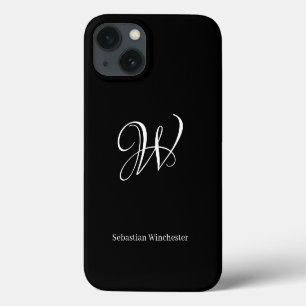 Funda Para iPhone 13 Elegante guión monograma nombre inicial negro plan