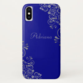 Funda Para iPhone X Elegante guión Personalizado de Swirls Blue Silver
