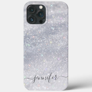 Funda Para iPhone 13 Pro Max Elegante guión Purpurina plateado | Nombre persona