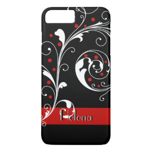 Funda Para iPhone 8 Plus/7 Plus Elegante hoja de desplazamiento floral negro, rojo
