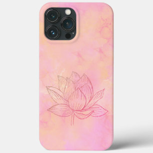 Funda Para iPhone 13 Pro Max Elegante Ilustracion de flores Lotus rosa claro