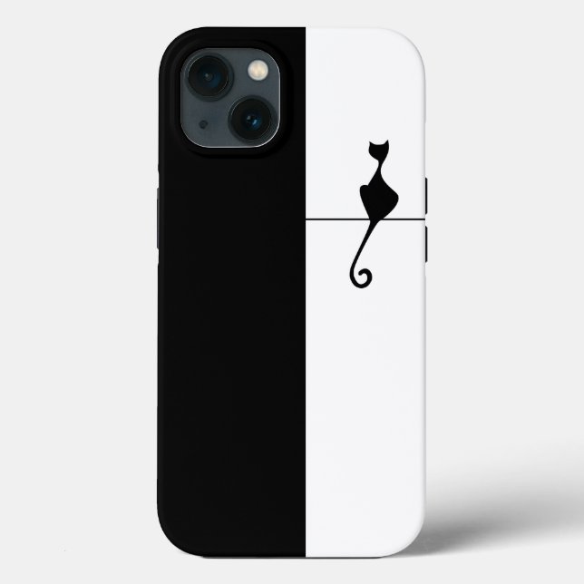Funda De Case-Mate Para iPhone Elegante Ilustracion de gato negro (Reverso )