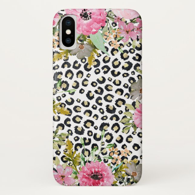 Funda De Case-Mate Para iPhone Elegante impresión de leopardo y diseño floral (Reverso)
