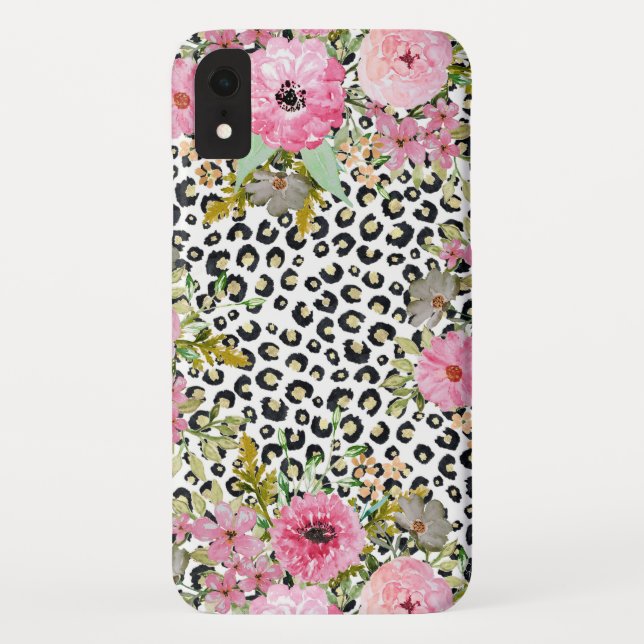 Funda De Case-Mate Para iPhone Elegante impresión de leopardo y diseño floral (Reverso)