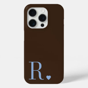 Funda Para iPhone 15 Pro Elegante inicial de monograma en marrón y azul pol