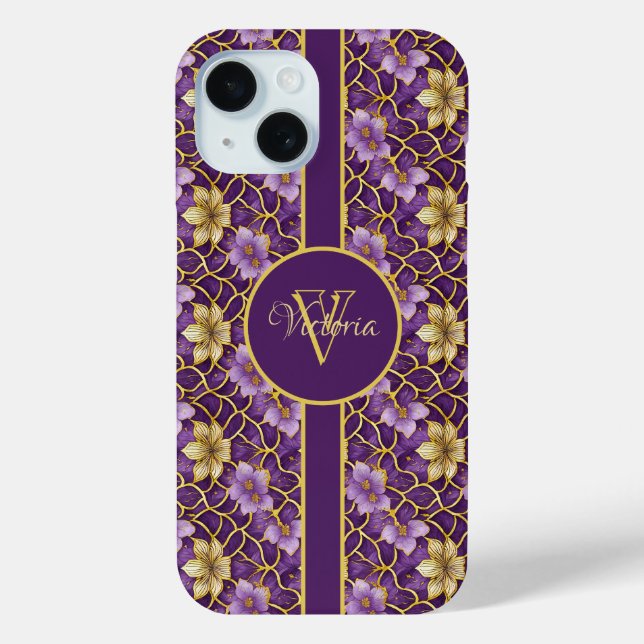 Funda De Case-Mate Para iPhone Elegante japonés morado y oro personalizado (Reverso )