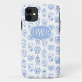 Funda Para iPhone 15 Pro Max Elegante Jar De Jar De Ginger Azul Y Blanco Monogr