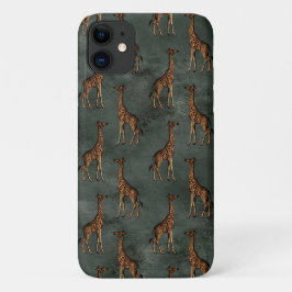 Funda Para iPhone 11 Elegante jirafa en la Moda verde de bronce
