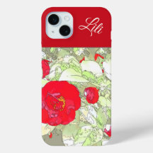 Elegante joya peony rojo floral mongramable