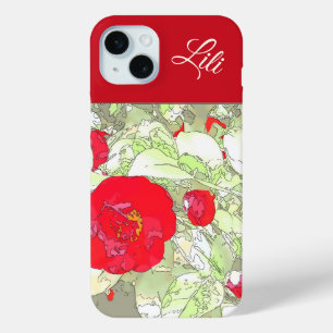 Funda Para iPhone 15 Mini Elegante joya peony rojo floral mongramable