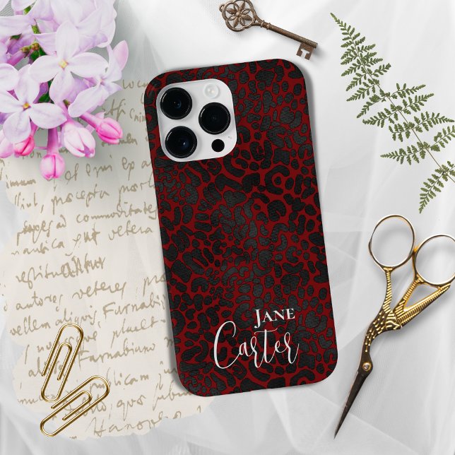 Funda De Case-Mate Para iPhone Elegante Leopardo Negro Rojo Personalizado (Subido por el creador)