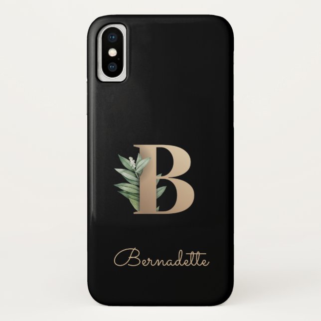 Funda De Case-Mate Para iPhone Elegante letra botánica de oro B (Reverso)