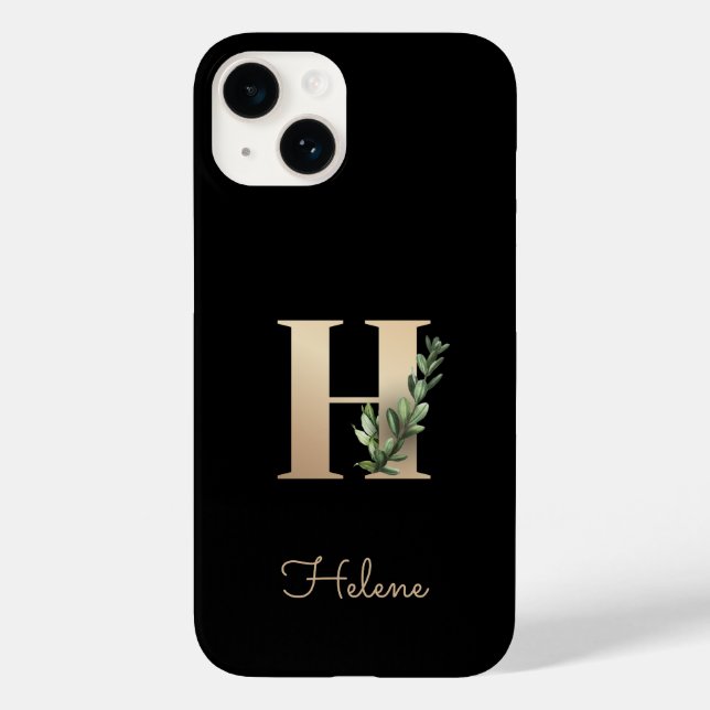 Funda De Case-Mate Para iPhone Elegante letra botánica de oro monograma H (Reverso )