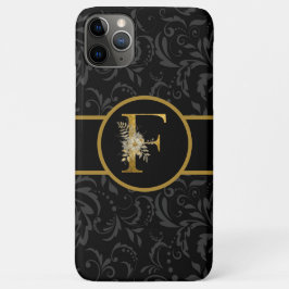 Funda Para iPhone 11 Pro Max Elegante letra monograma negro y dorado "F"
