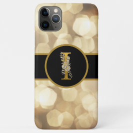 Funda Para iPhone 11 Pro Max Elegante letra monograma negro y dorado "I"