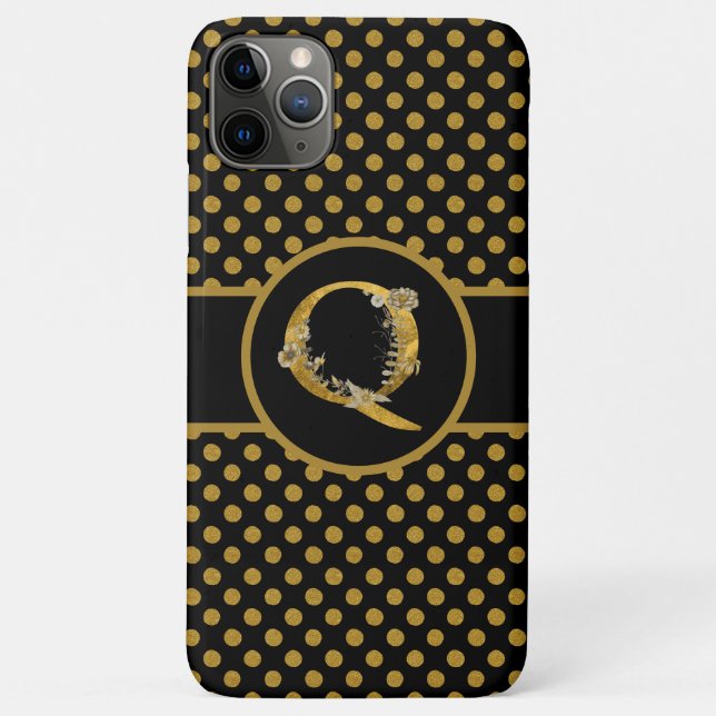 Funda De Case-Mate Para iPhone Elegante letra monograma negro y dorado "Q" (Reverso)