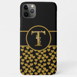 Funda Para iPhone 11 Pro Max Elegante letra monograma negro y dorado "T"