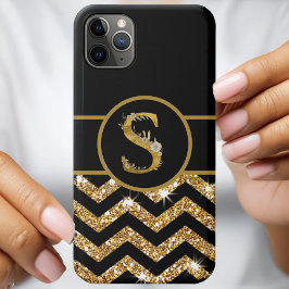 Funda Para iPhone 11 Pro Max Elegante Letra monograma negro y oro "S"