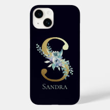 Elegante letra S de monograma dorado Floral Nombre